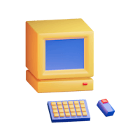 a yellow computer with a keyboard and mouse