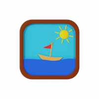 a boat icon with a sun on it