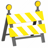 a yellow and white construction barricade on a black background